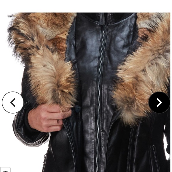 MACKAGE INGRID BLACK LEATHER DOWN COAT WITH FUR HOOD - Picture 13 of 14